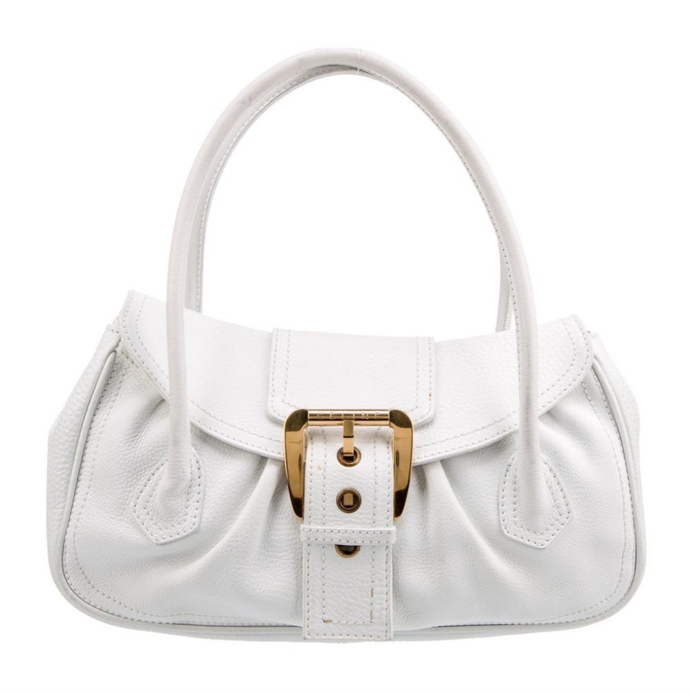 Celine leather vintage White Gold satchel Shoulder Bag